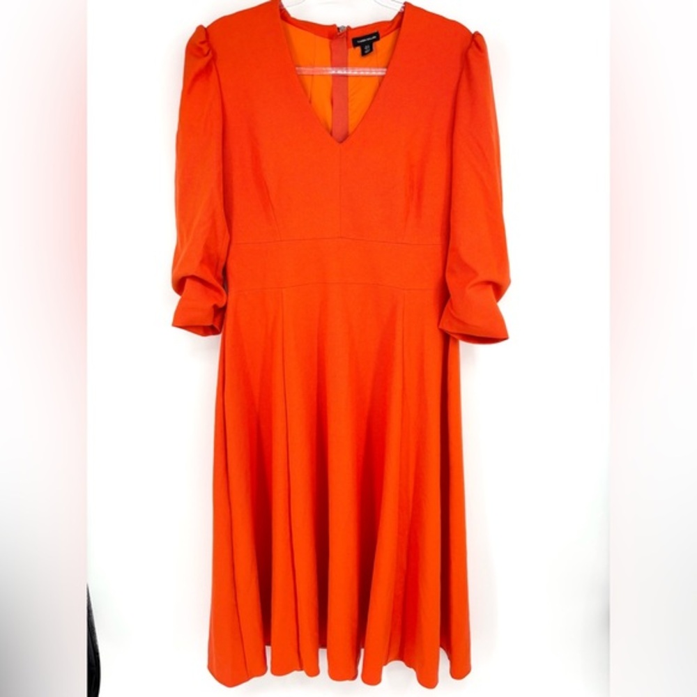 Karen Millen Structured Crepe Full Skirted Midi Dress Size 12 Orange